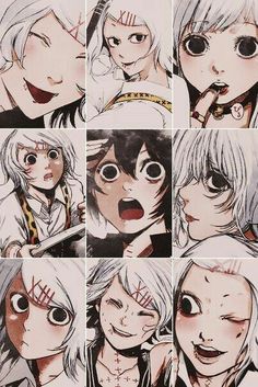 some anime characters with different facial expressions