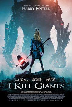 the movie poster for harry potter's i kill giants, featuring a woman with two swords