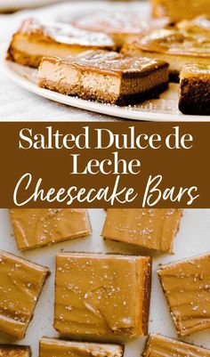 salted dulce de leche cheesecake bars on a plate