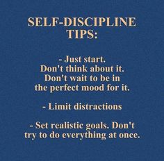 a blue background with the words self - discipline tips written in gold on it