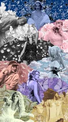 the collage shows many different women and flowers