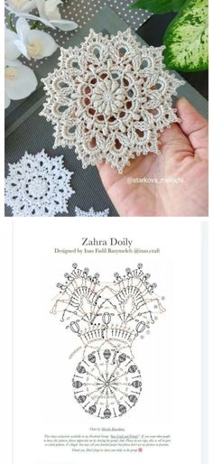 the instructions for crocheted doily are shown in two different styles and sizes