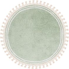 a round rug with tassels on the edges in light green and white colors