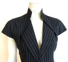 Vintage Suits For Women, Open Jacket Reference, Types Of Materials For Clothes, Top Down Center Out, Woman Tailored Suit, Pinstripe Aesthetic, Hemming Skirt, Vintage Suits Women, Lines In Fashion