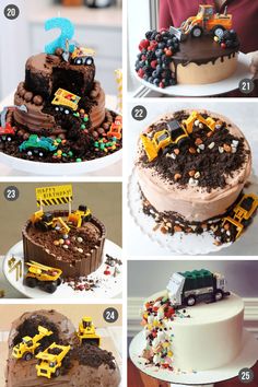 a series of pictures showing different types of cakes and desserts, including chocolate cake with frosting