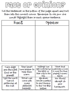 the fact or opinion worksheet for students to use in their writing and reading skills