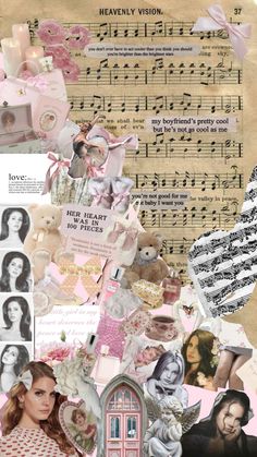 a collage with many different pictures and words on it's side, including an image of a woman