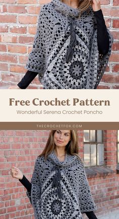 a woman wearing a crochet shawl with the words free crochet pattern