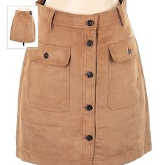 Nwt. Tan Vegan Suede Mini Skirt With Front Pockets And Front Buttons. Size 8. Banana Republic, Skirt, Mini Skirts, Tan Skirt, Suede Mini Skirt, Brown Skirts, Fashion Line, Mini Skirt, Womens Skirt