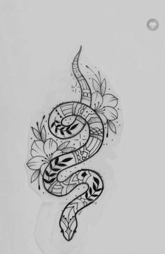 a drawing of a snake with flowers on it