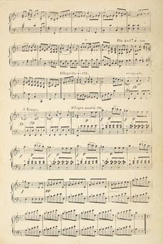 an old sheet music with musical notations on the front and back pages, all in black ink