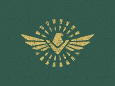 the legend of zelda logo on a green background with gold letters and an image of a bird