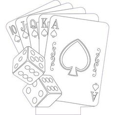 four playing cards with dices on them