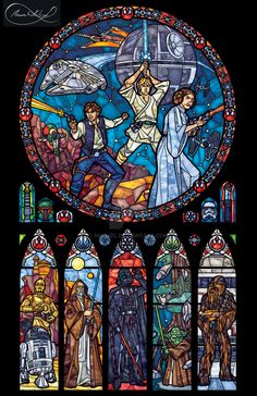 a stained glass window depicting star wars characters