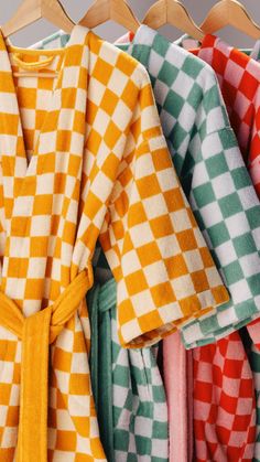check it out- a new collection just dropped on brooklinen.com 👀 Maximalism, Checkered Towels, Mens Bathrobe, Patchwork Inspiration, Bathrobe Men, Summer Color Palette, Towel Collection, Barbie Dream House, Retro Color