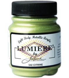 a jar of lime green metallic acrylic paint