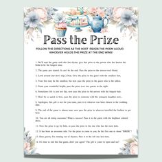 a page from the book pass the prize, with flowers and teapots on it