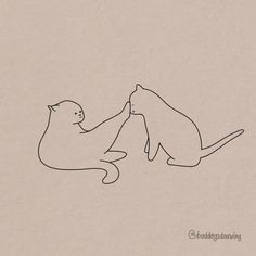 two cats playing with each other in the middle of a line art drawing on paper