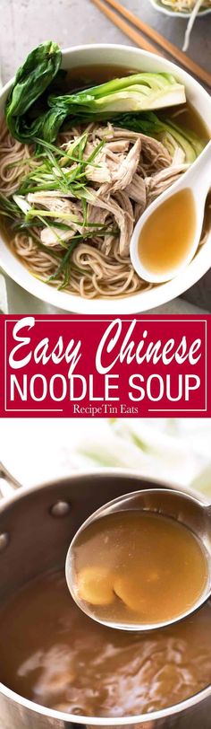 easy chinese noodle soup in a bowl with chopsticks