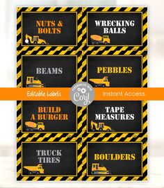 construction themed labels for kids to use on the walls in their classroom or home decor
