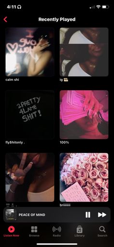 an iphone screen with various images and text on the phone, including roses in pink