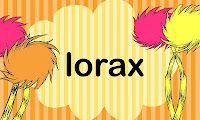 the words lorax are written in front of two pink and yellow flower stems