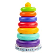 a stack of colorful plastic toys sitting on top of each other
