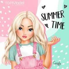 a cartoon girl with blonde hair wearing overalls