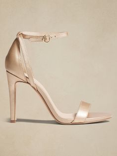 Strappy Heeled Sandal | Banana Republic Factory Champagne Shoes Heels, Tan Bridesmaids, Bridesmaids Heels, Naturalizer Heels, Champagne Heels, Stilleto Heels, Gold Strappy Heels, Metallic Heels, Bridesmaid Shoes