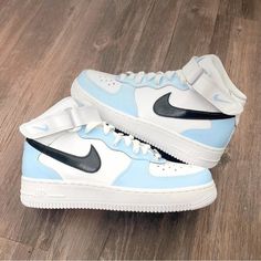 Custom Painted Blue With Black Swoosh Nike Af1 Mid Brand New W/O Box *Please Allow 7-10 Days To Ship As This Is A Custom Order* Nike Shoes Women Fashion, Air Force 1 Sneakers, Waterproof Paint, Size 11 Women Shoes, Nike Shoes Air Force, Pretty Shoes Sneakers, Cute Nike Outfits, Preppy Shoes, Custom Air Force