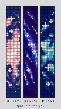 three panels with different patterns on them, each showing the same color and pattern as well as
