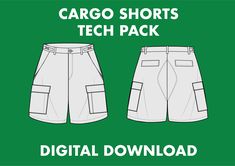 the cargo shorts tech pack is shown in white and green, with text that reads cargo shorts