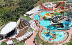 an aerial view of a large water park