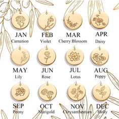 Birth Month Flower Necklace For Women Gold Disc Round Medal Pendant Engraved Floral 14k Gold Plated Minimalist Simple Personalized Jewelry Gift Birth Flower Necklaces, April Flower, Birthday Month Flowers, Necklace For Women Gold, Real Gold Necklace, Month April, April Flowers, Fresh Starts, Flower Daisy