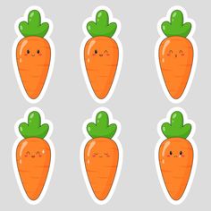 six carrots with faces drawn on them