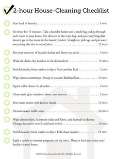 the house cleaning checklist is shown with instructions for how to clean it and what to do