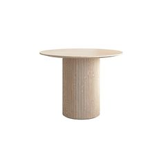 a white table with a circular base