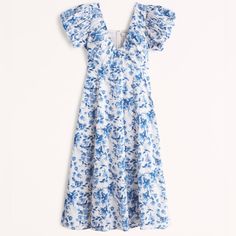 Reposhing This Item I Purchased From @Rachellcoon. Loved It, But Ready To Rotate For Something New. Questions? Leave A Comment Below! Plunge Midi Dress, Dress Blue Floral, Blue Floral Midi Dress, Midi Dress Blue, Shower Dresses, Full Length Dress, Midi Short Sleeve Dress, Blue Midi Dress, Floral Midi Dress