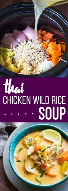 thai chicken wild rice soup in a slow cooker