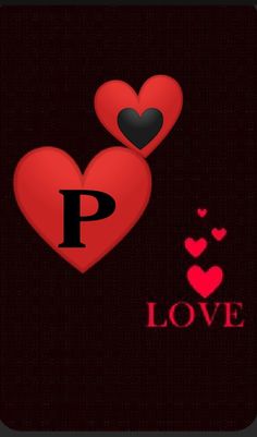 two hearts with the letter p on them, one is red and the other is black