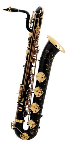 a black and gold saxophone on a white background