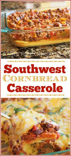 southwest cornbread casserole with meat and cheese