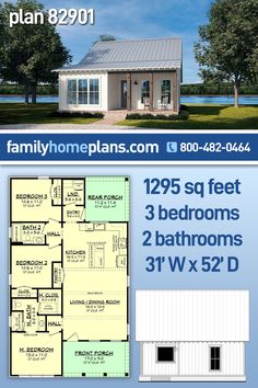 two story house plan with 3 bedroom and 2 bathrooms in the floor plan 8291