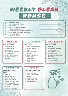 the weekly clean house checklist is shown