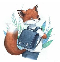 a drawing of a fox with a backpack