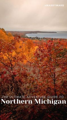 text "ultimate adventure guide to northern michigan" over image of avalanche overlook near traverse city in northern michigan Hiking Backpacking, Canoeing