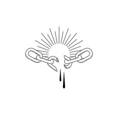 a line drawing of two chains connected to each other with the sun in the background