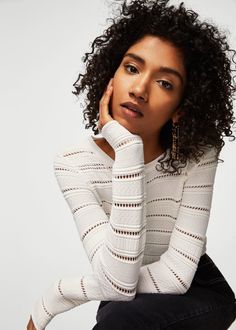 Openwork panel sweater | MANGO Latest Fashion Trends, Knit Stitches, Akris Punto, Machine Knitting, Knitting Stitches, Knitwear Women, Cardigans For Women, Knitted Sweaters