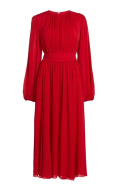 Red Midi Skirt Outfit, Midi Dress Outfit, Elie Saab Fall, Crepe Gown, Red Midi, Lace Shift Dress, Silk Midi Dress