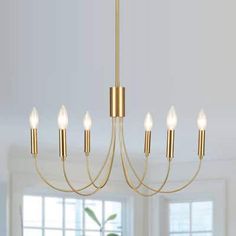 This Gold chandelier is for dining room design with 6 elegant arms and a Gold finish. Graceful curved light arms and elongated candle-shaped stem adds more fluidity and modernity to this Gold chandelier, greatly matching different home style like modern, industrial, rustic, and so on. This candle ceiling hanging light fixture is good ideal for Hallway, Living Room, Foyer, Bedroom, Office, Kitchen, Dining Room, etc.